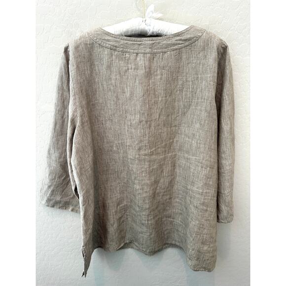 ALEXANDRA BARTLETT Woman Linen Blouse Beige Embroidered Hem Tunic Top | Size 1X - Picture 5 of 7